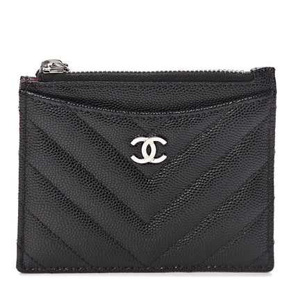 Chanel Caviar Chevron Quilted CC Zip Card Holder Black 1 of 7