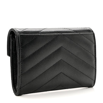 Saint Laurent Grain De Poudre Matelasse Chevron Small Monogram Envelope Wallet Black 3 of 8