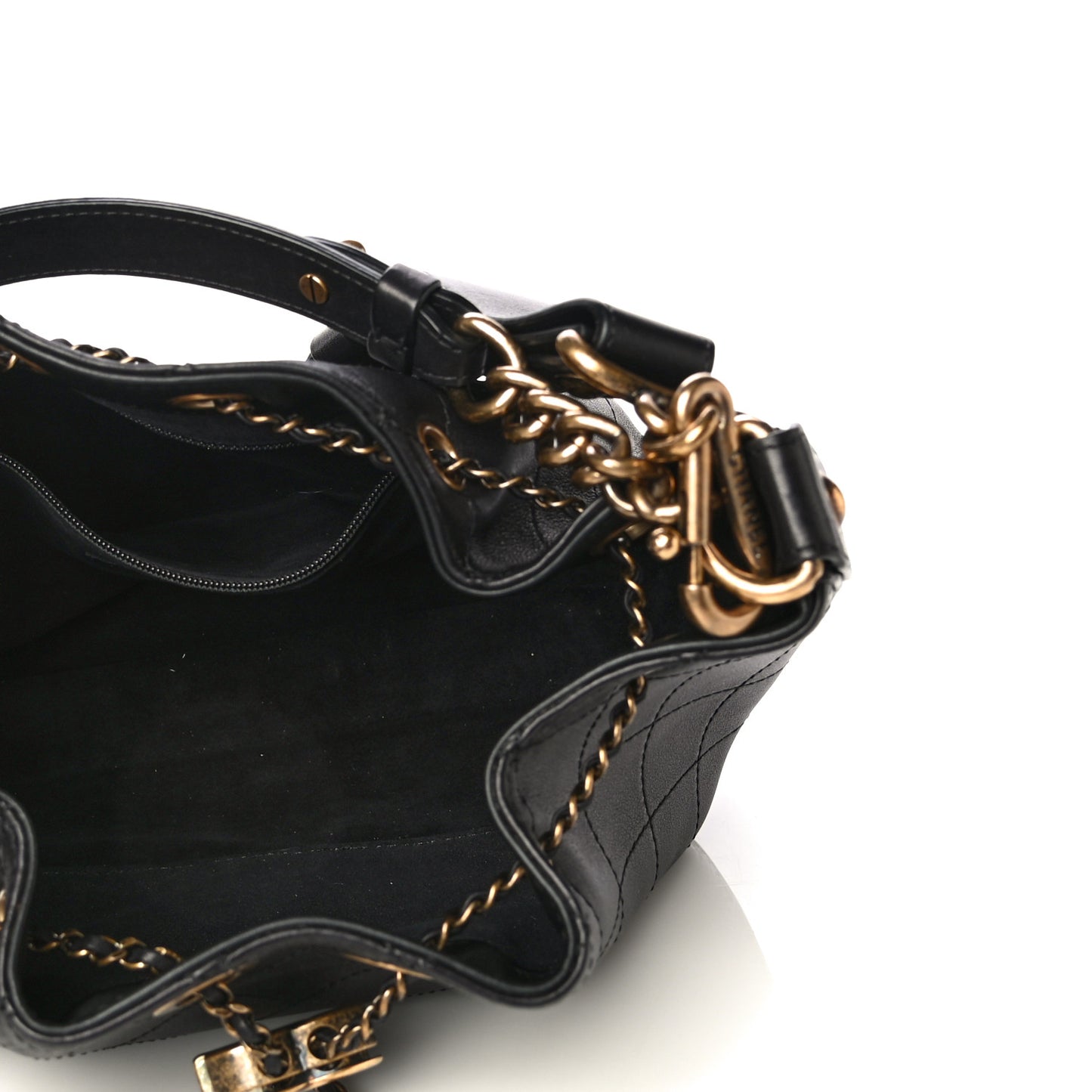 Calfskin Stitched Small Paris Rome Drawstring CC Bag Black