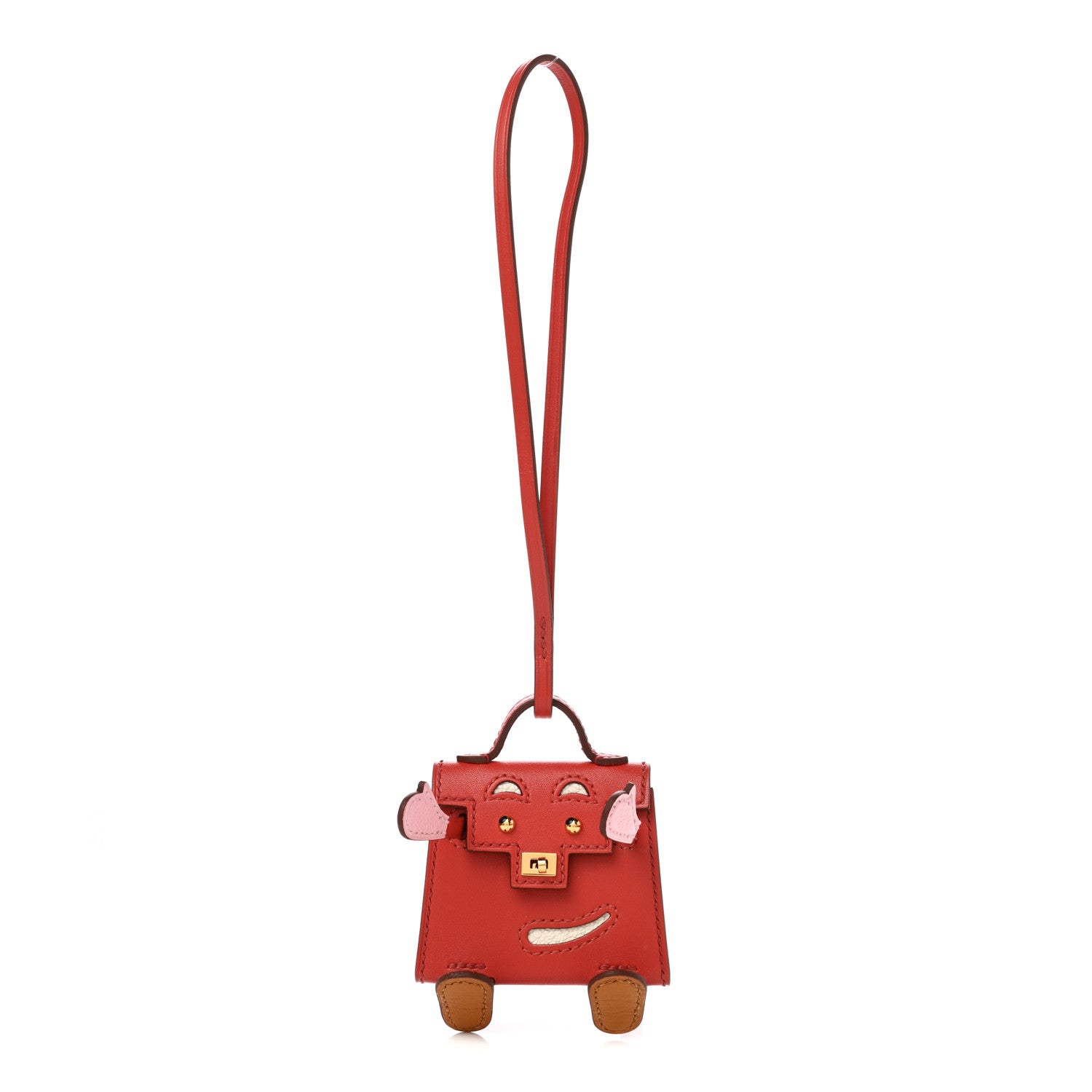 Hermes Tadelakt Chevre Mysore Kelly Quelle Idole Bag Charm Rose Sakura Sanguine Nata Sesame 1 of 7