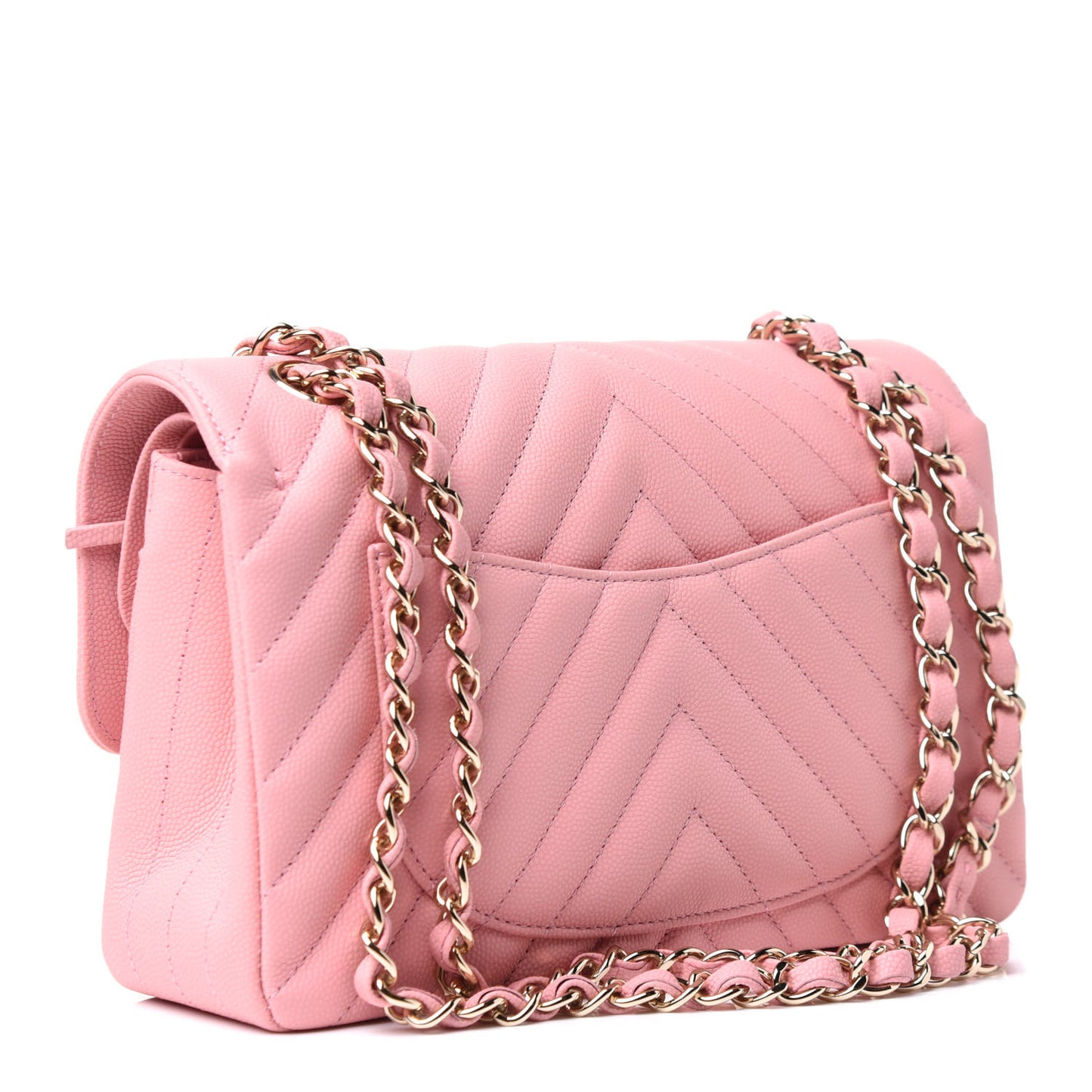Caviar Chevron Quilted Small Double Flap Pink