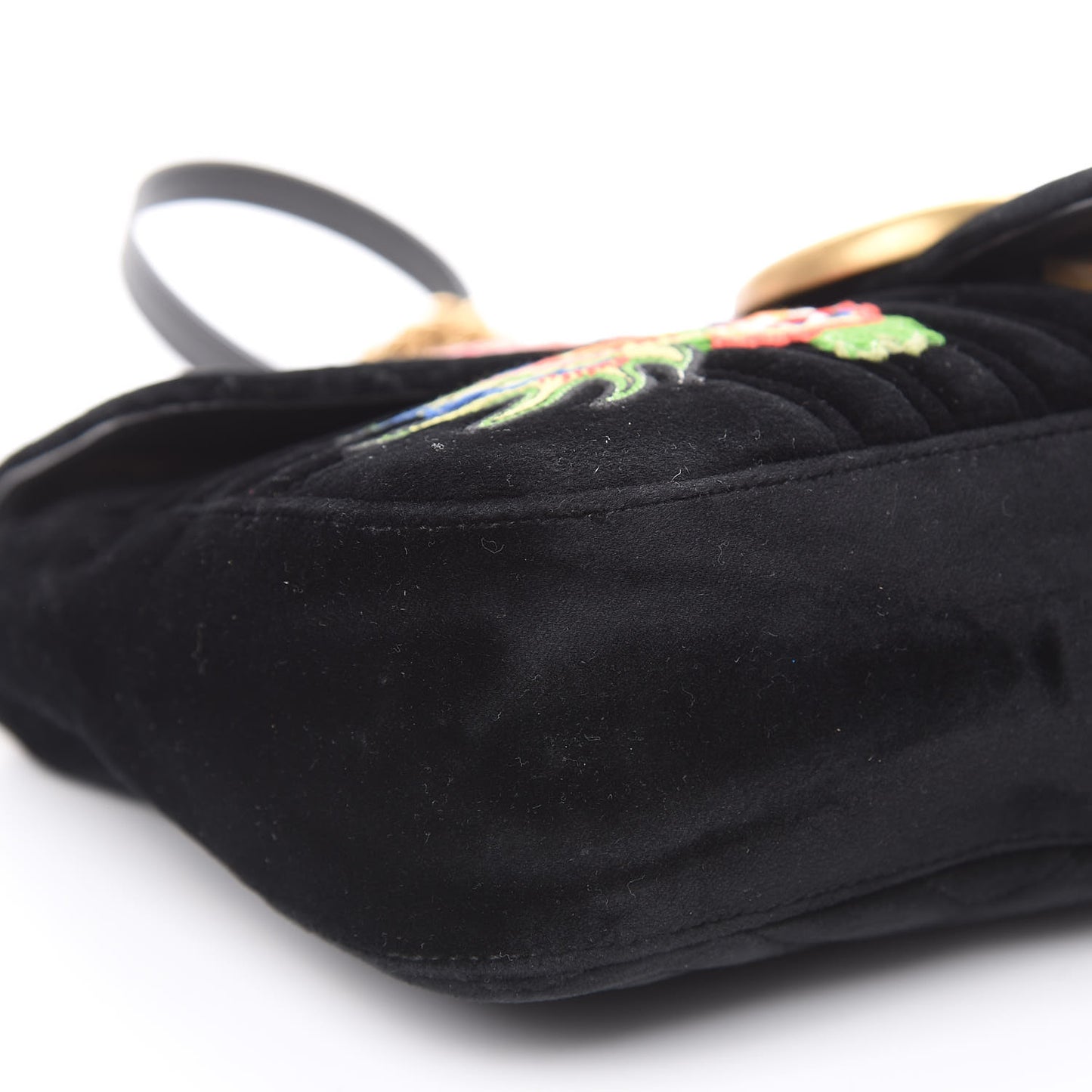 Velvet Matelasse Dragon Embroidered Medium GG Marmont Shoulder Bag Black