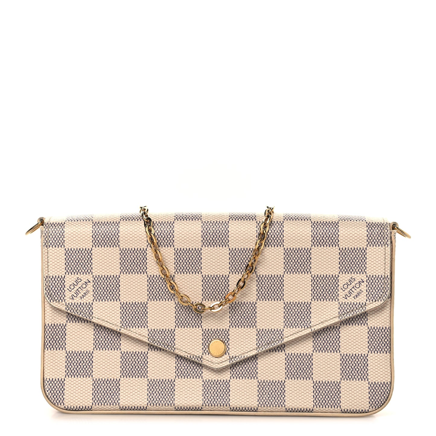 Damier Azur Pochette Felicie Chain Wallet Rose Ballerine