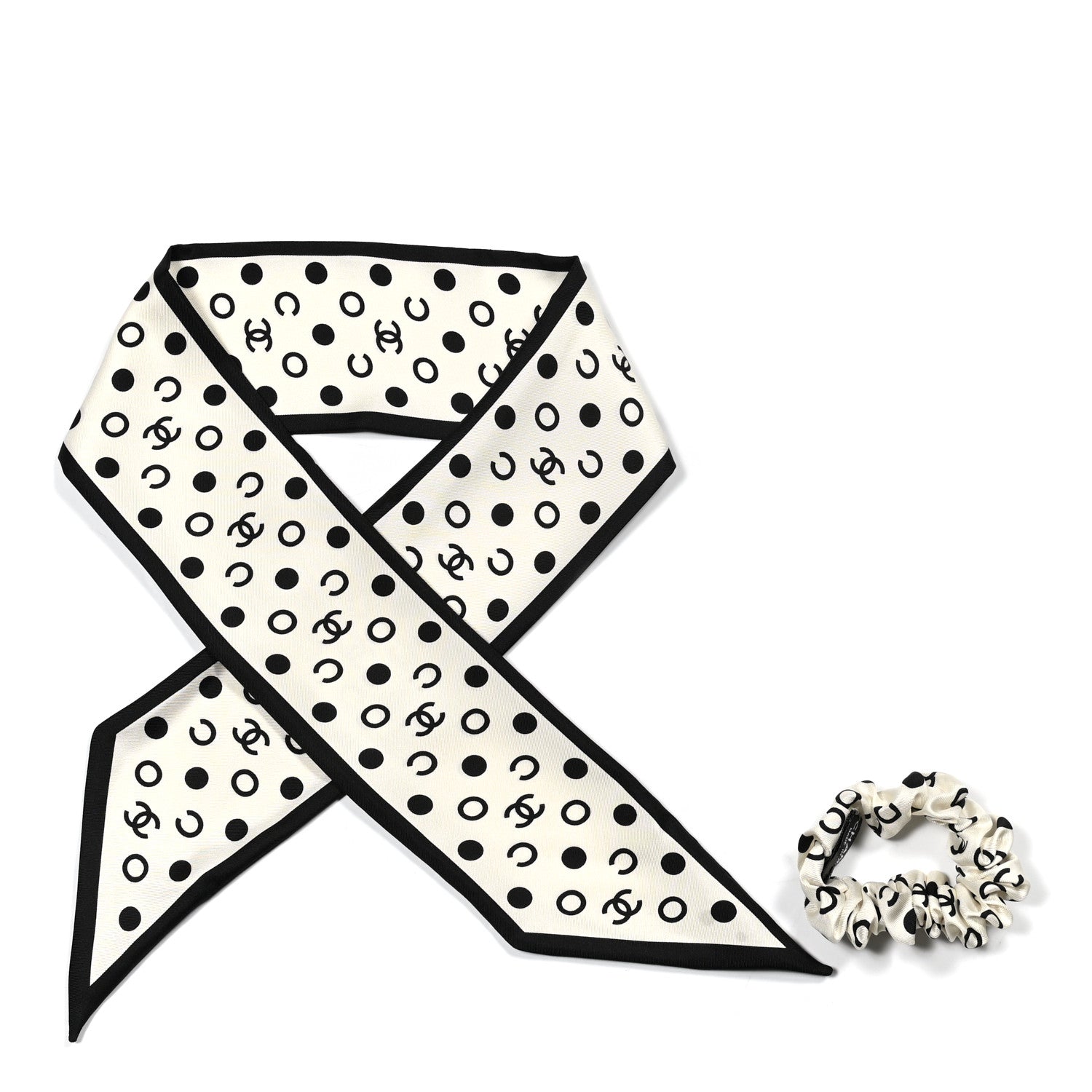 Chanel Silk CC Twilly Hair Tie Ivory Black 2 of 3