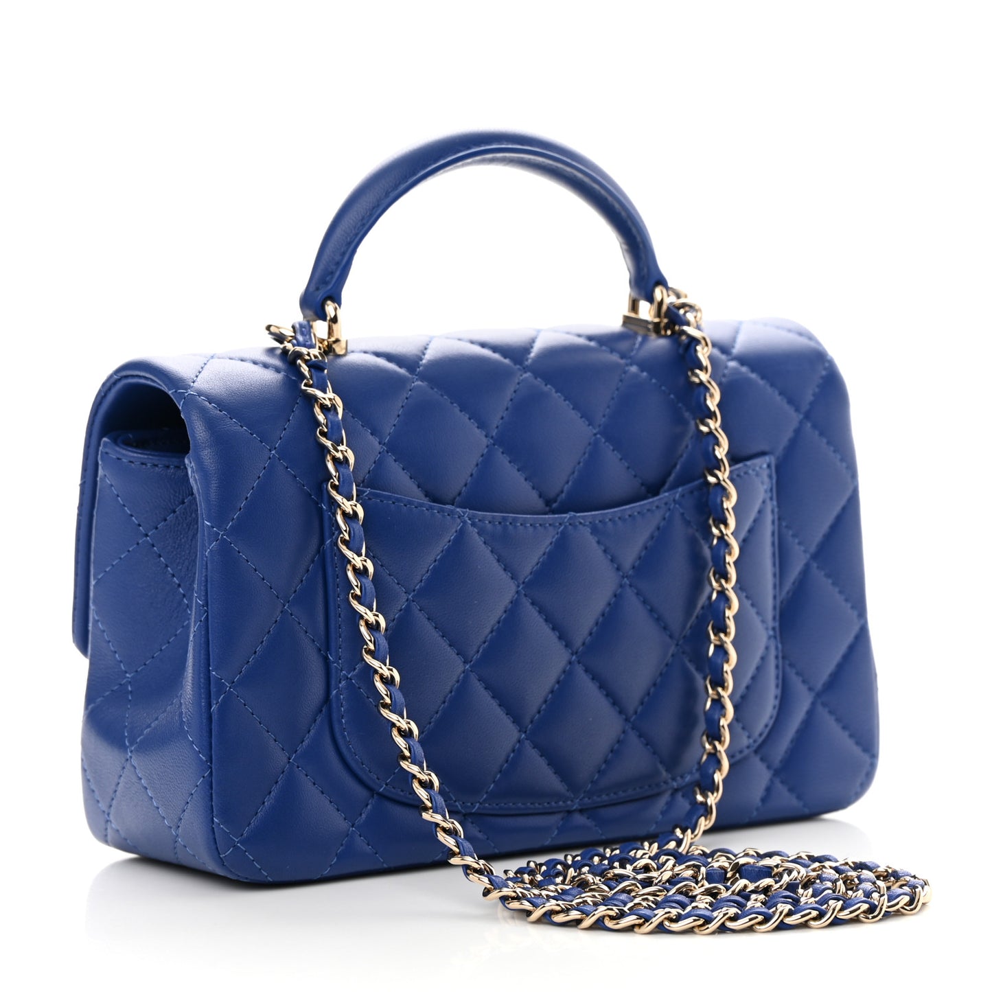 Lambskin Quilted Mini Top Handle Rectangular Flap Blue