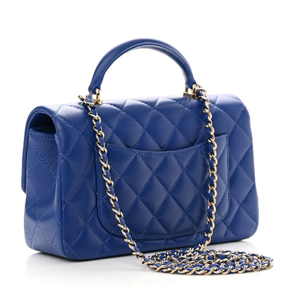 Chanel Lambskin Quilted Mini Top Handle Rectangular Flap Blue 3 of 12