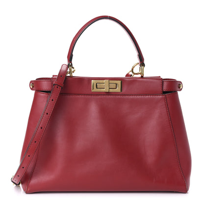 Fendi Vitello Morgan Fabric Jacquard Pequin Medium Peekaboo Iconic Satchel Mattone Tobacco Black 1 of 13