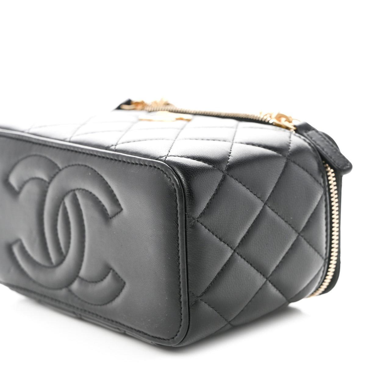 Chanel Lambskin Quilted Sweet Camellia Small Vanity Case With Chain Black 10 of 10