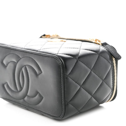 Chanel Lambskin Quilted Sweet Camellia Small Vanity Case With Chain Black 10 of 10