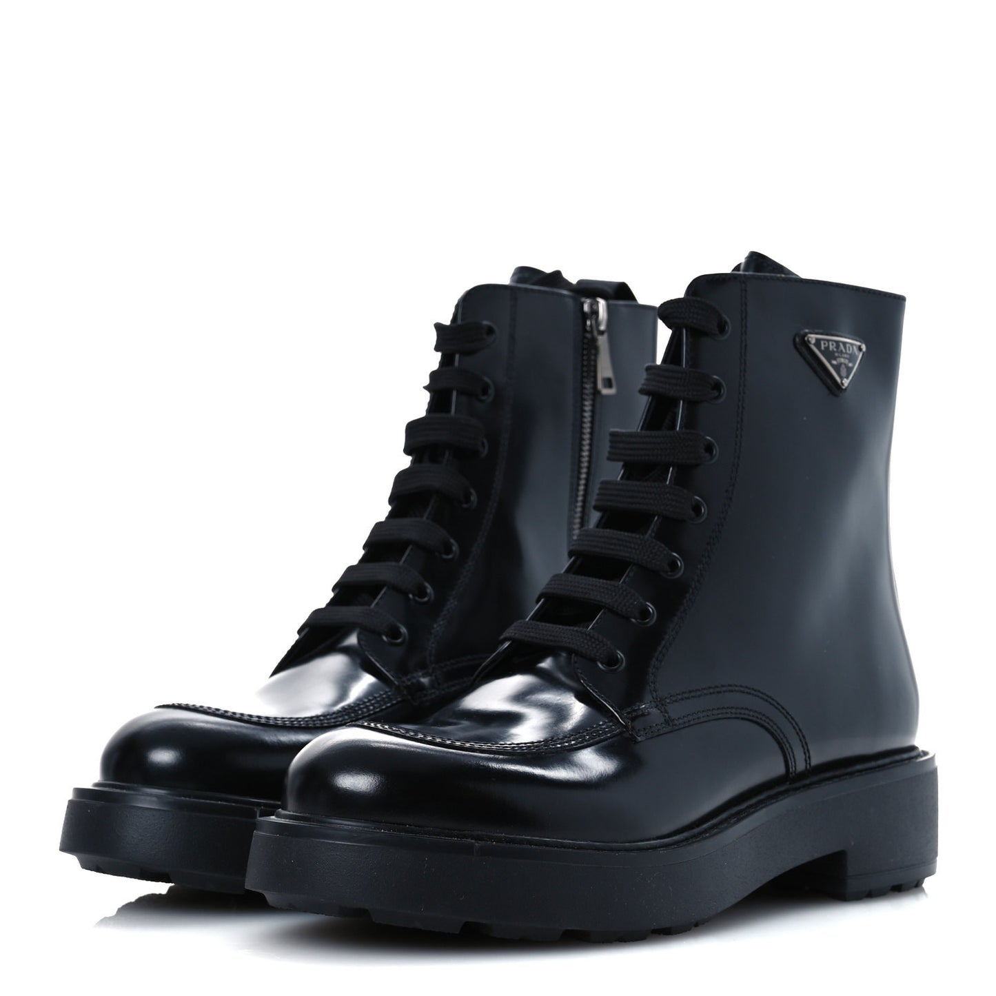 Brushed Calfskin Triangle Combat Boots 39.5 Black