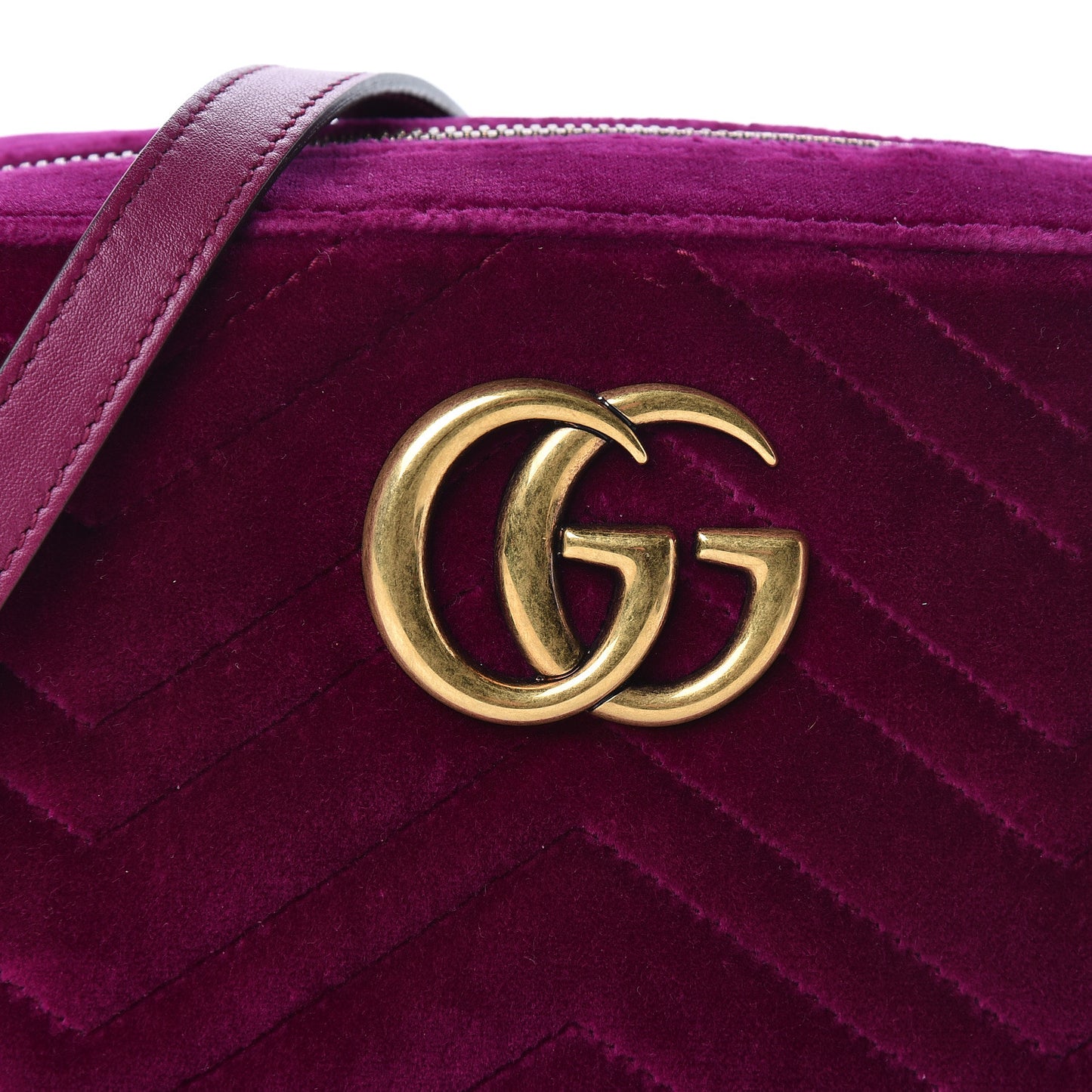 Velvet Matelasse Small GG Marmont Chain Shoulder Bag Fuchsia Violet Cyclamen