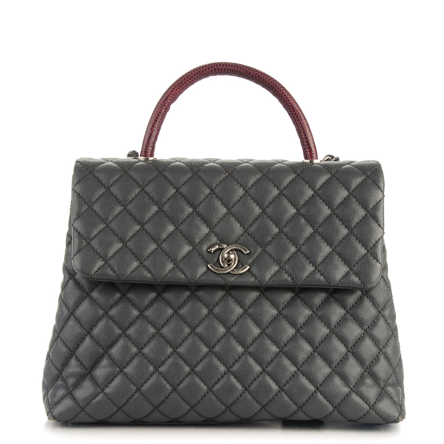 Caviar Lizard Quilted Large Coco Handle Flap Grey