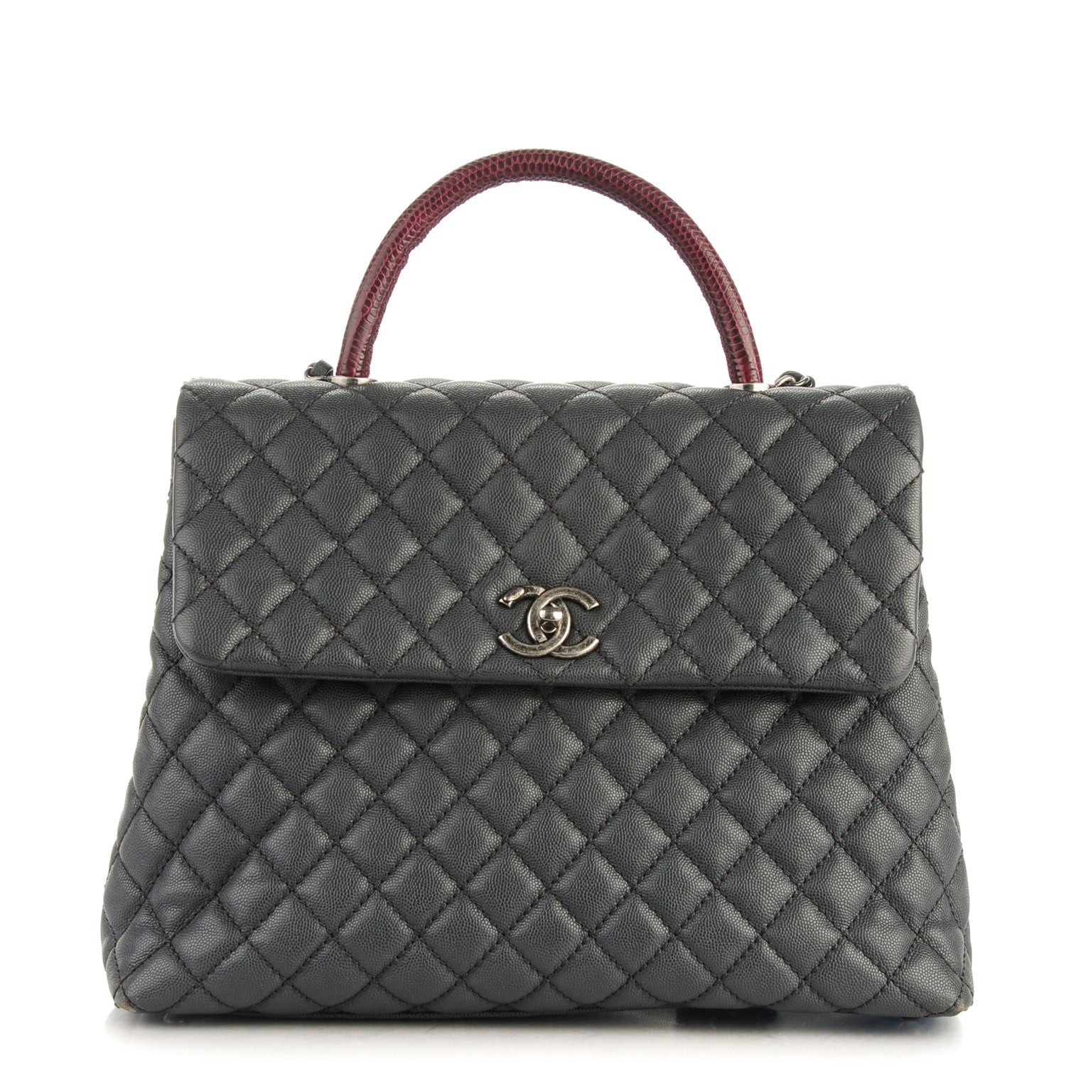 Chanel Caviar Lizard Quilted Large Coco Handle Flap Grey 1 of 9