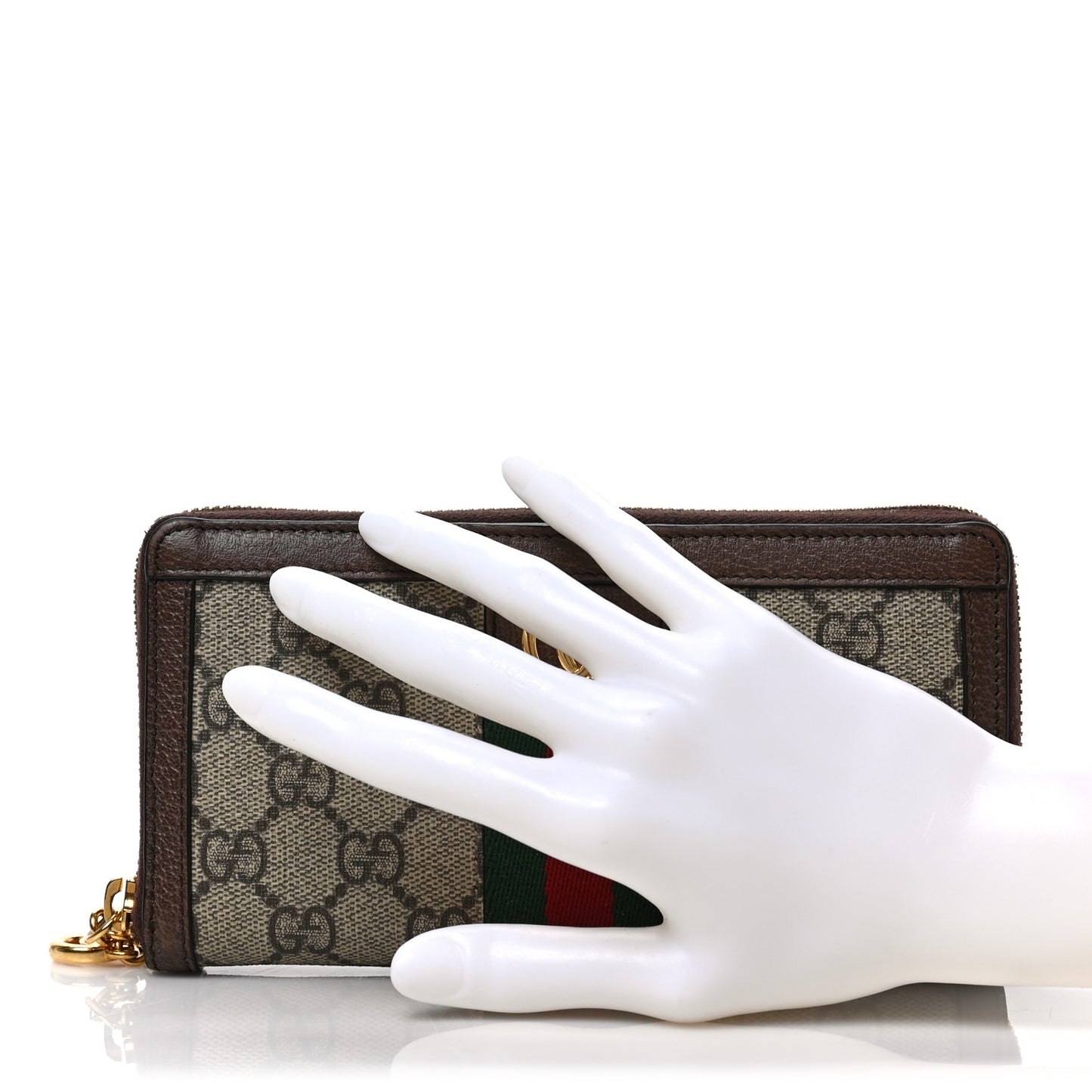 GG Supreme Monogram Web Ophidia Zip Around Wallet Brown