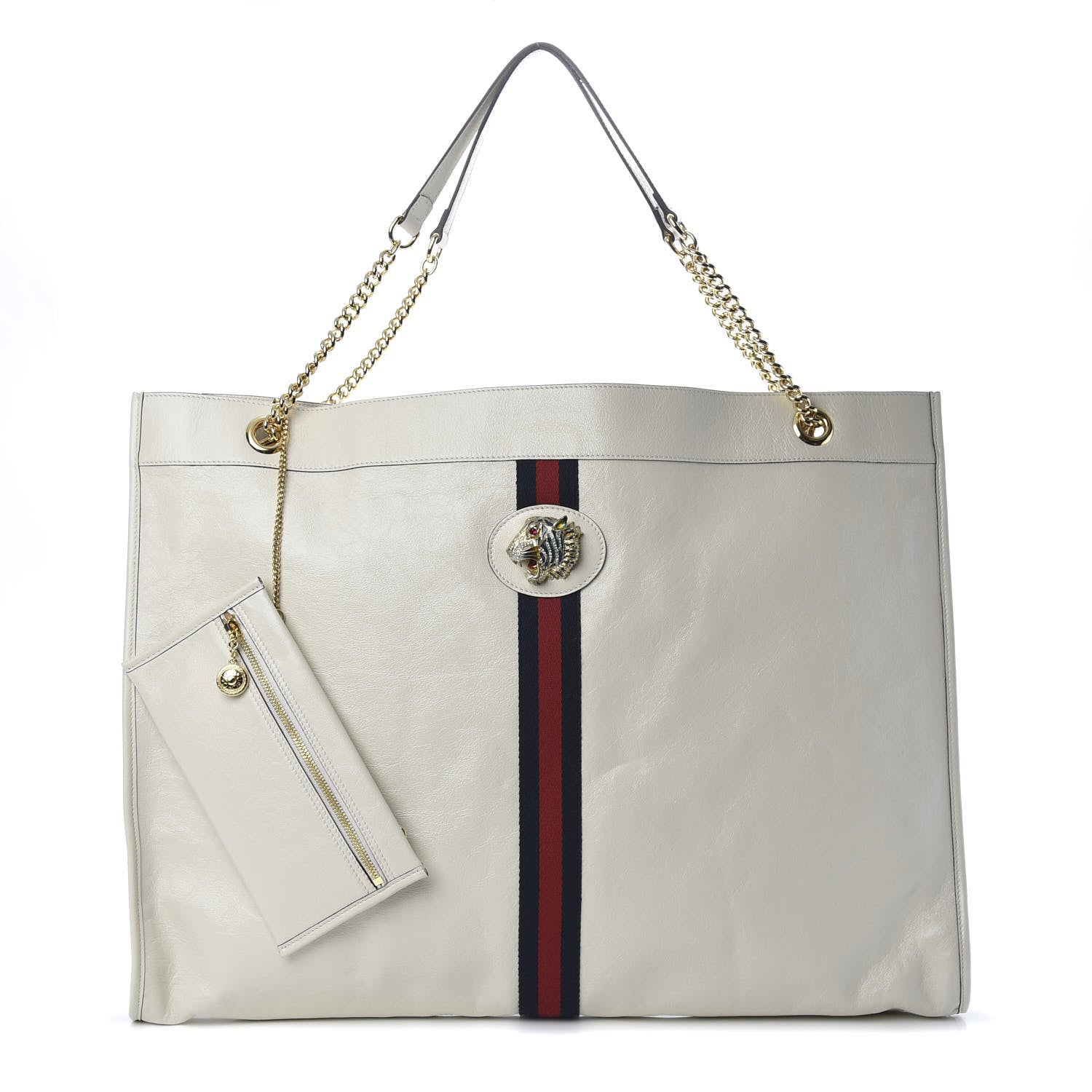 Gucci Calfskin Maxi Rajah Chain Tote White 1 of 10