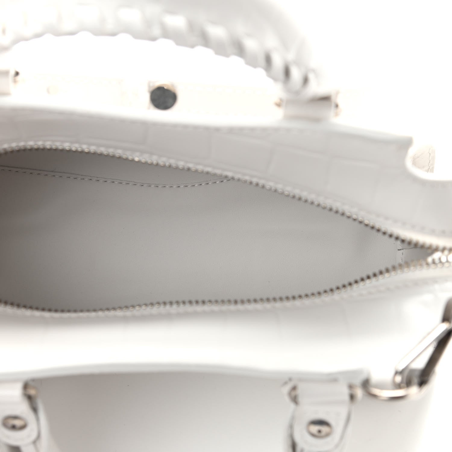 Balenciaga Semi Shiny Calfskin Crocodile Embossed Neo Classic Silver Hardware Mini City White 5 of 9