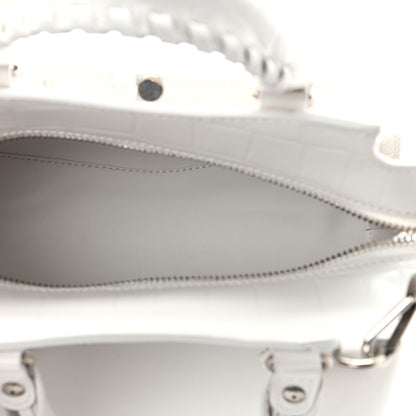 Balenciaga Semi Shiny Calfskin Crocodile Embossed Neo Classic Silver Hardware Mini City White 5 of 9