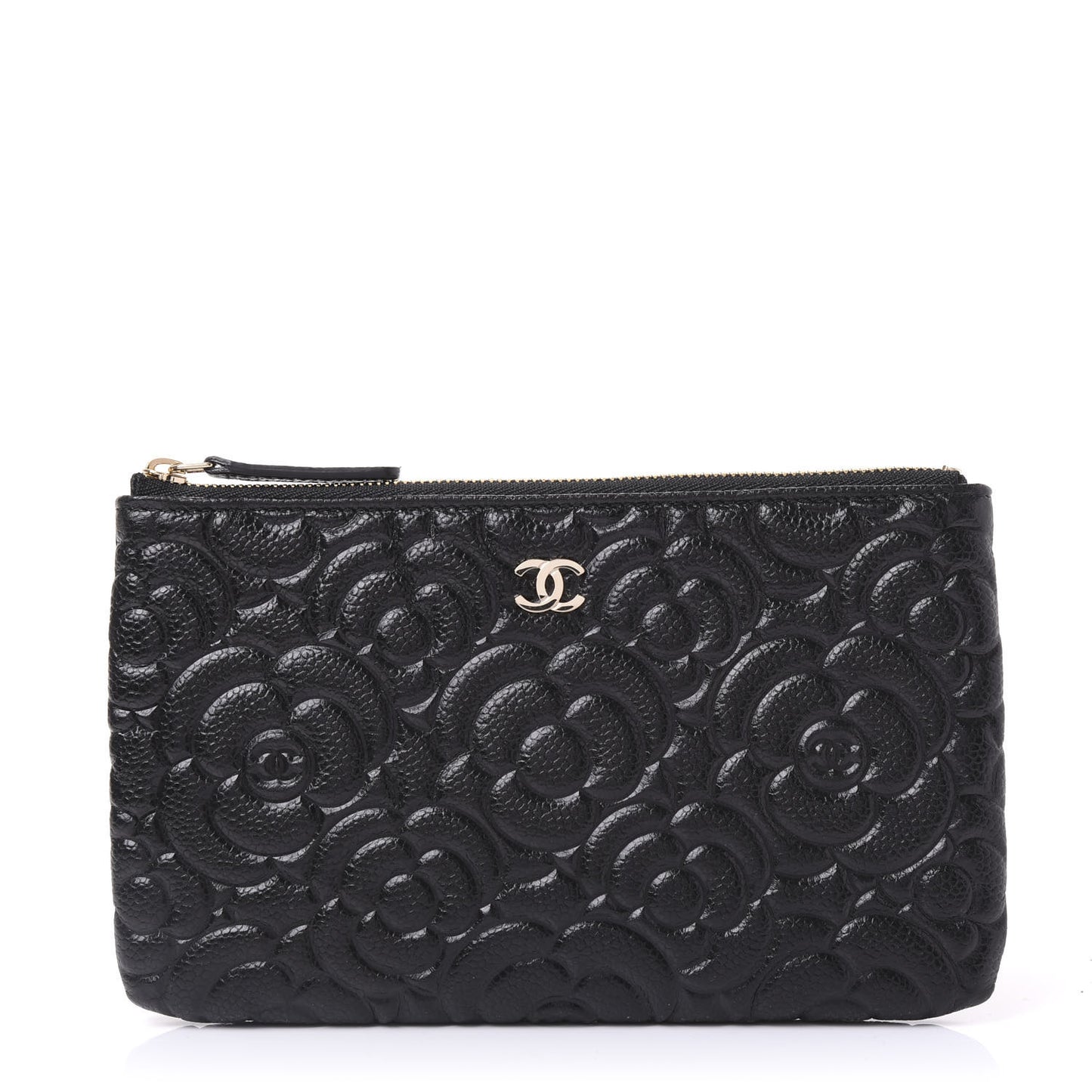 Caviar Camellia Embossed Cosmetic Pouch Black