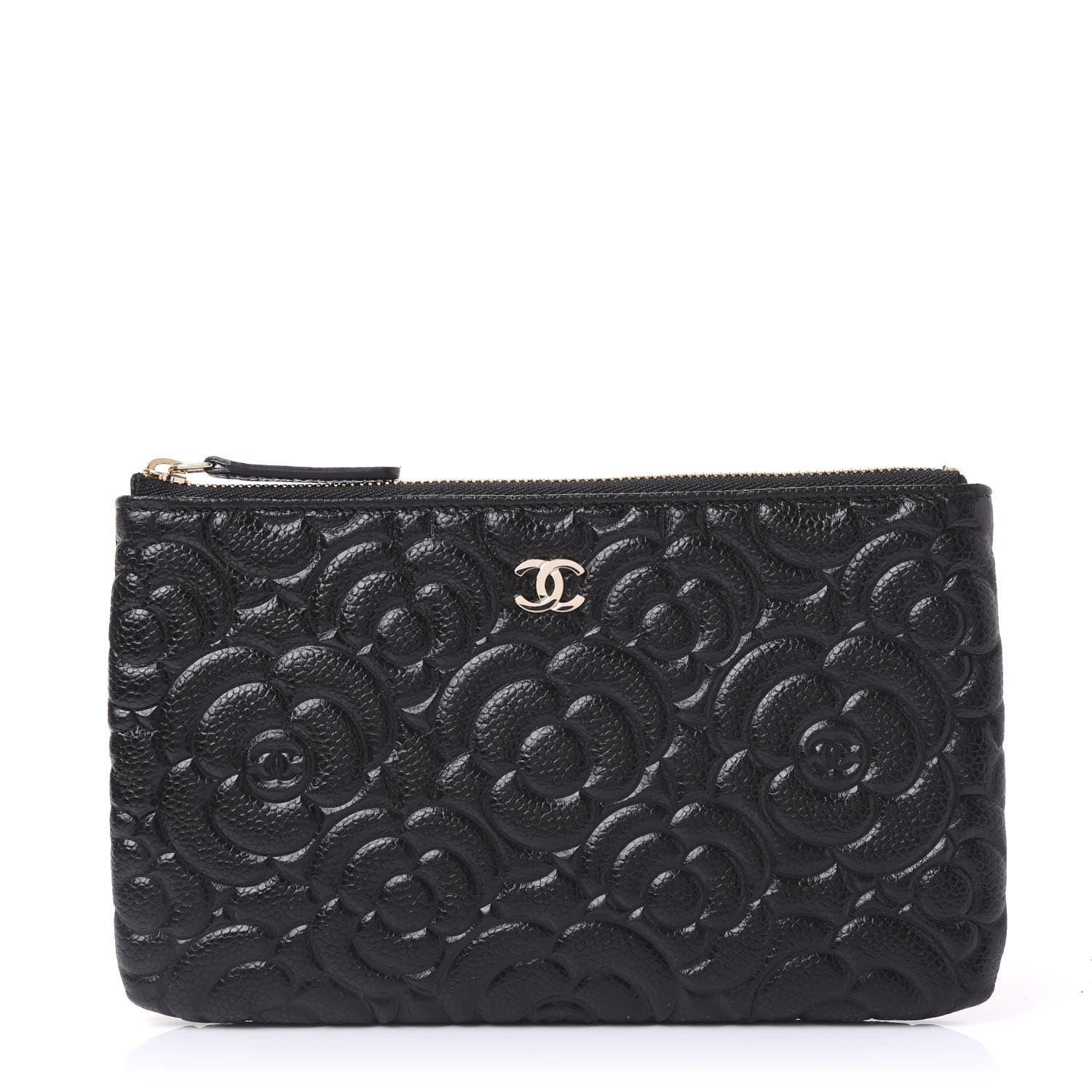 Chanel Caviar Camellia Embossed Cosmetic Pouch Black 1 of 10