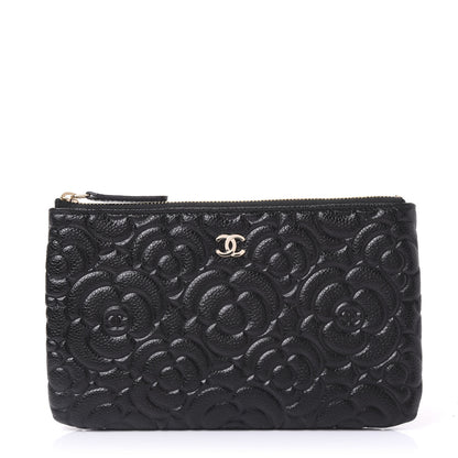 Chanel Caviar Camellia Embossed Cosmetic Pouch Black 1 of 10