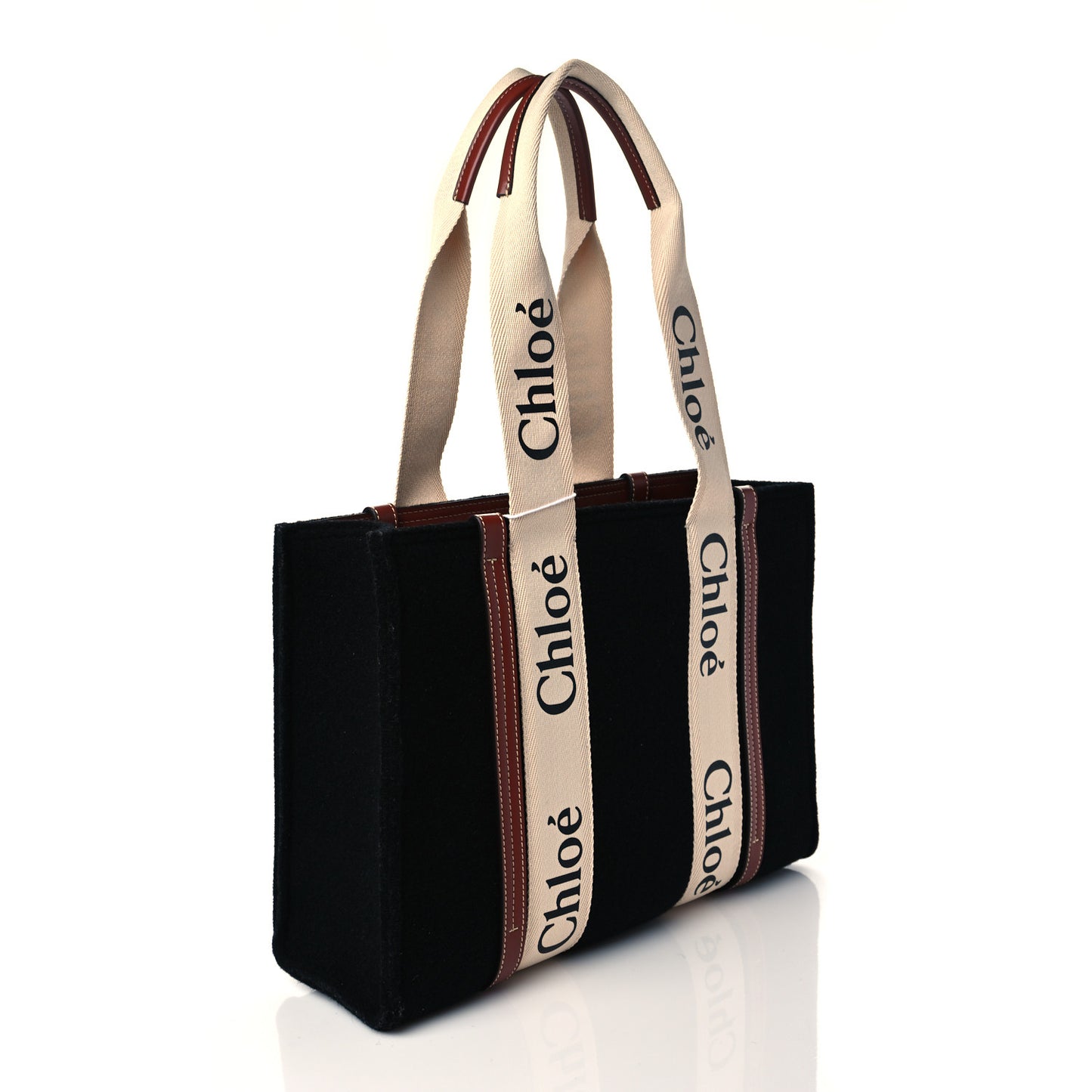 Felt Calfskin Medium Woody Ribbon Tote Black