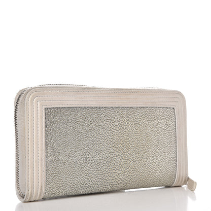 Chanel Metallic Galuchat Stingray Lambskin Boy Zip Around Wallet Silver 3 of 16