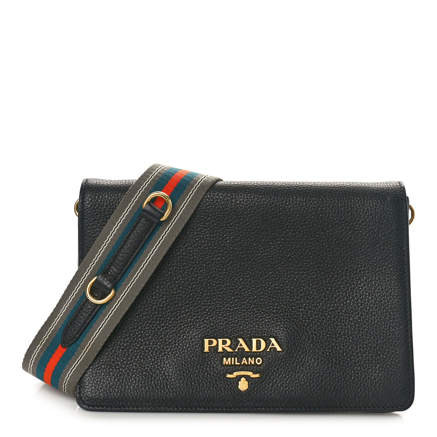 Vitello Daino Double Strap Flap Crossbody Black