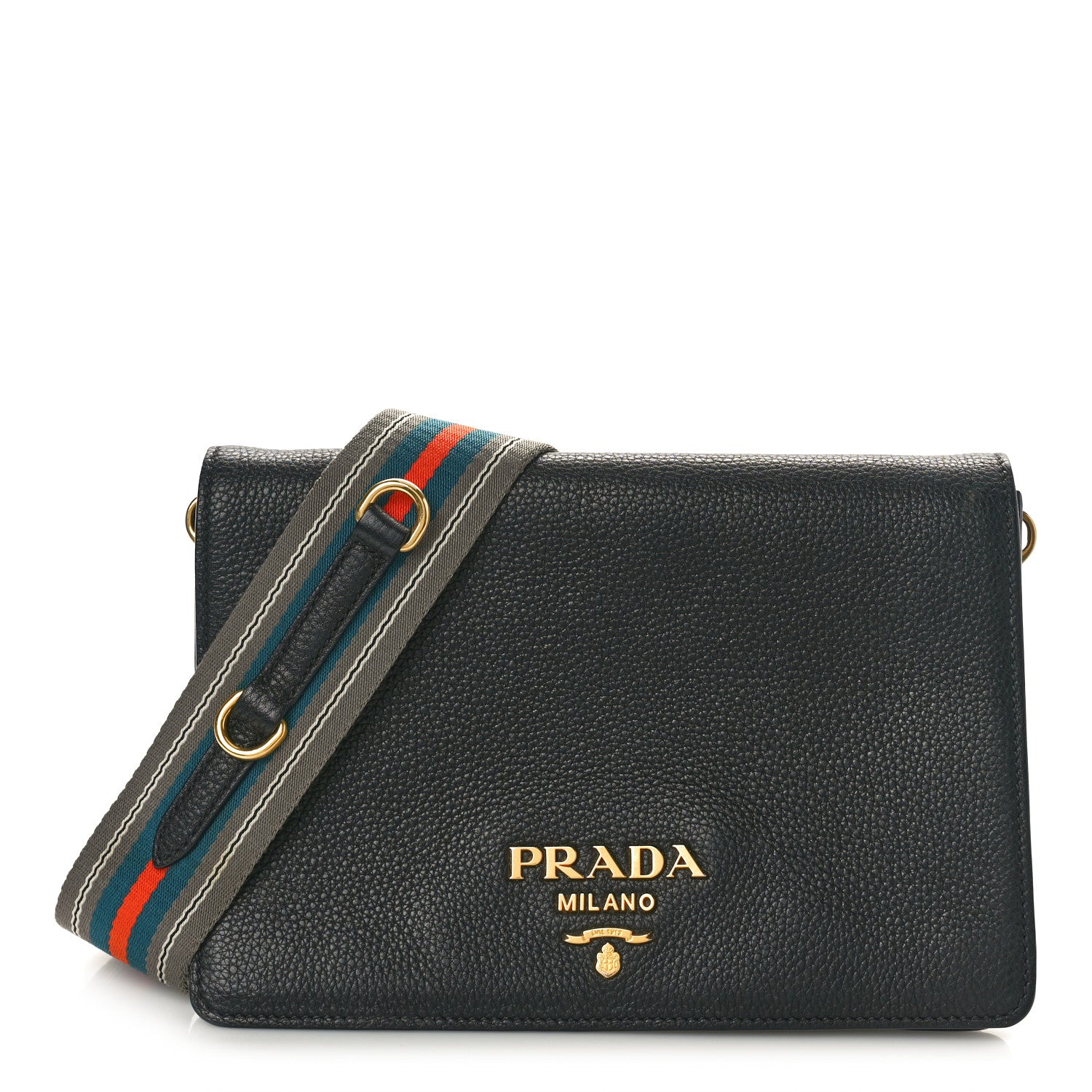 Prada Vitello Daino Double Strap Flap Crossbody Black 1 of 8