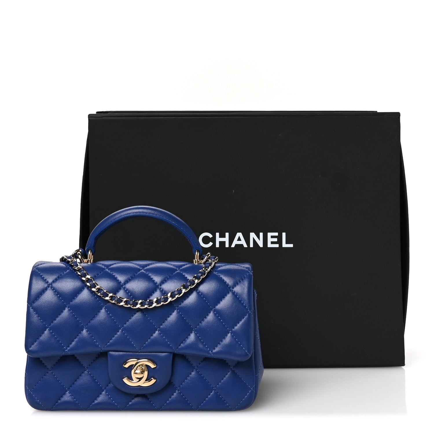 Chanel Lambskin Quilted Mini Top Handle Rectangular Flap Dark Blue 11 of 11