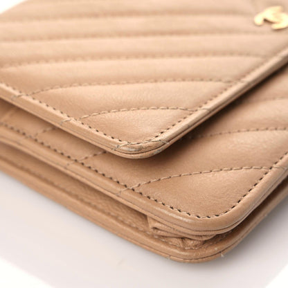 Chanel Calfskin Chevron Quilted Wallet On Chain WOC Beige 7 of 19