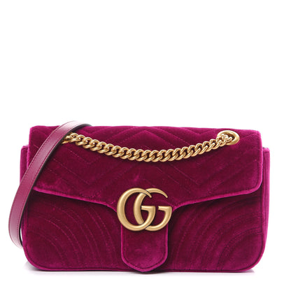 Gucci Velvet Matelasse Small GG Marmont Shoulder Bag Fuchsia Violet Cyclamen 1 of 10