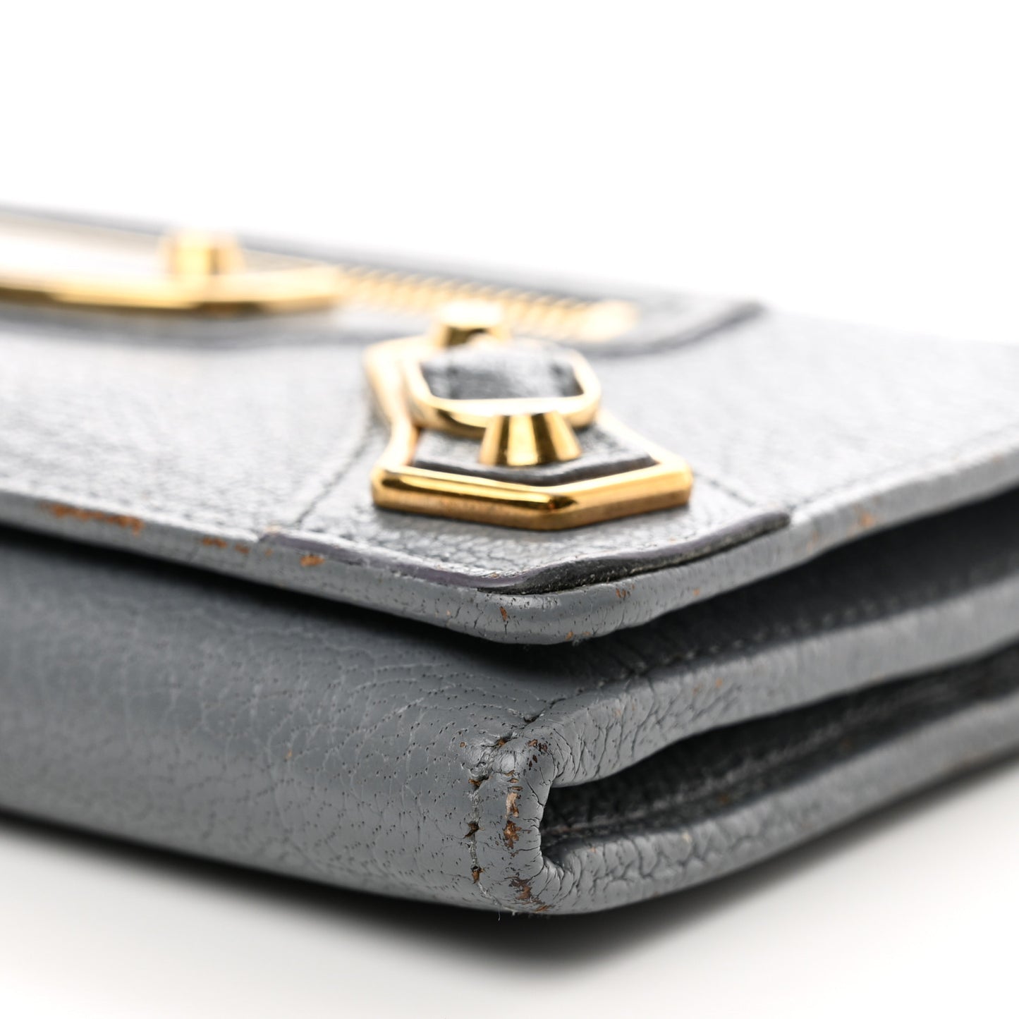 Chevre Gold Metallic Edge Hardware Continental Flap Wallet Bleu Acier
