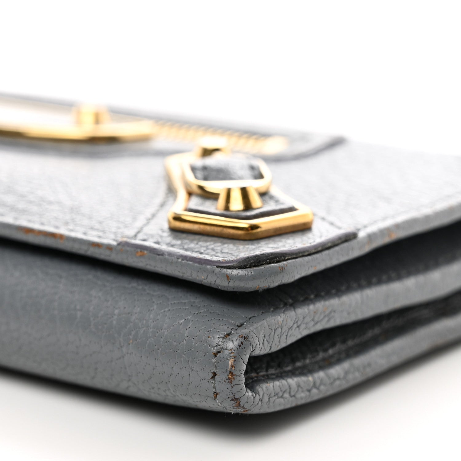 Balenciaga Chevre Gold Metallic Edge Hardware Continental Flap Wallet Bleu Acier 13 of 15