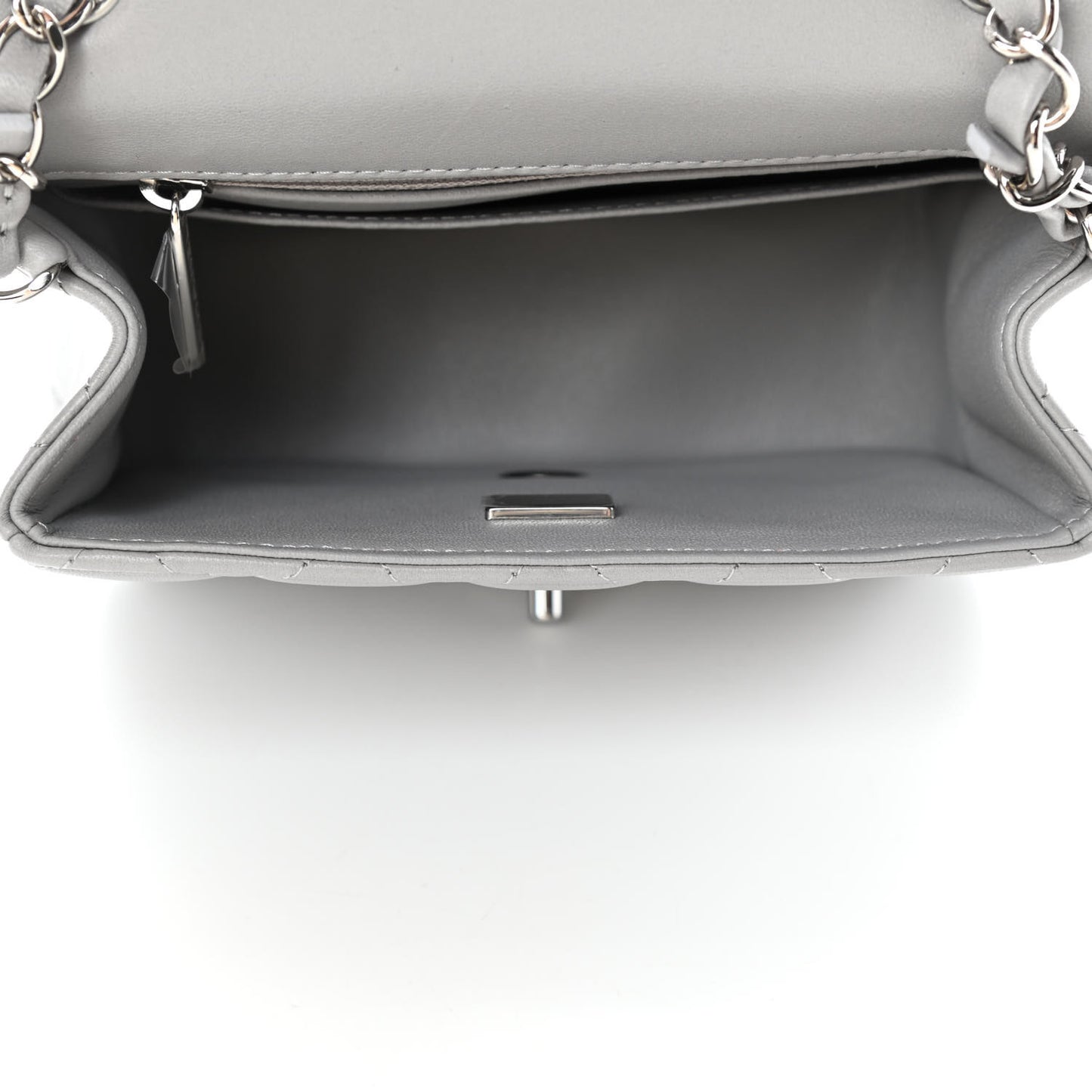 Lambskin Quilted Mini Square Flap Light Grey