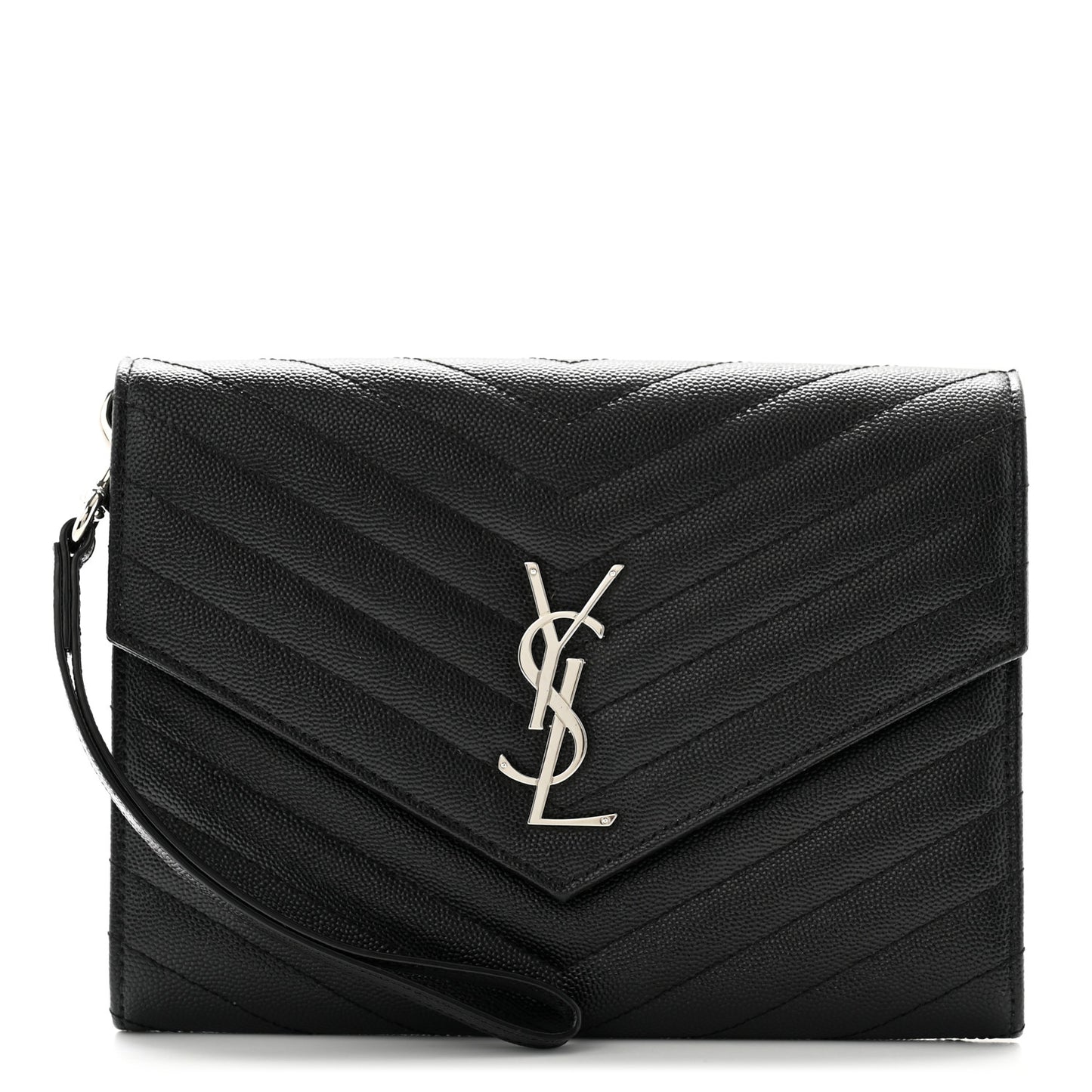 Grain De Poudre Matelasse Chevron Monogram Envelope Clutch Black