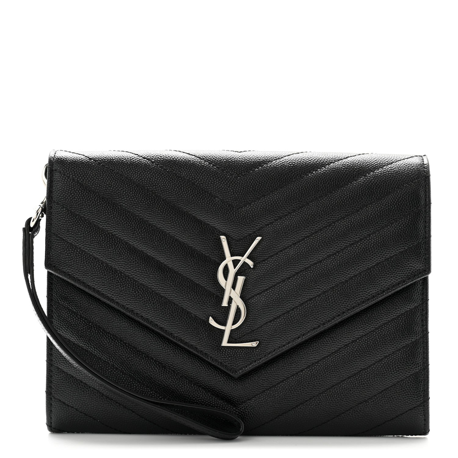 Saint Laurent Grain De Poudre Matelasse Chevron Monogram Envelope Clutch Black 1 of 8