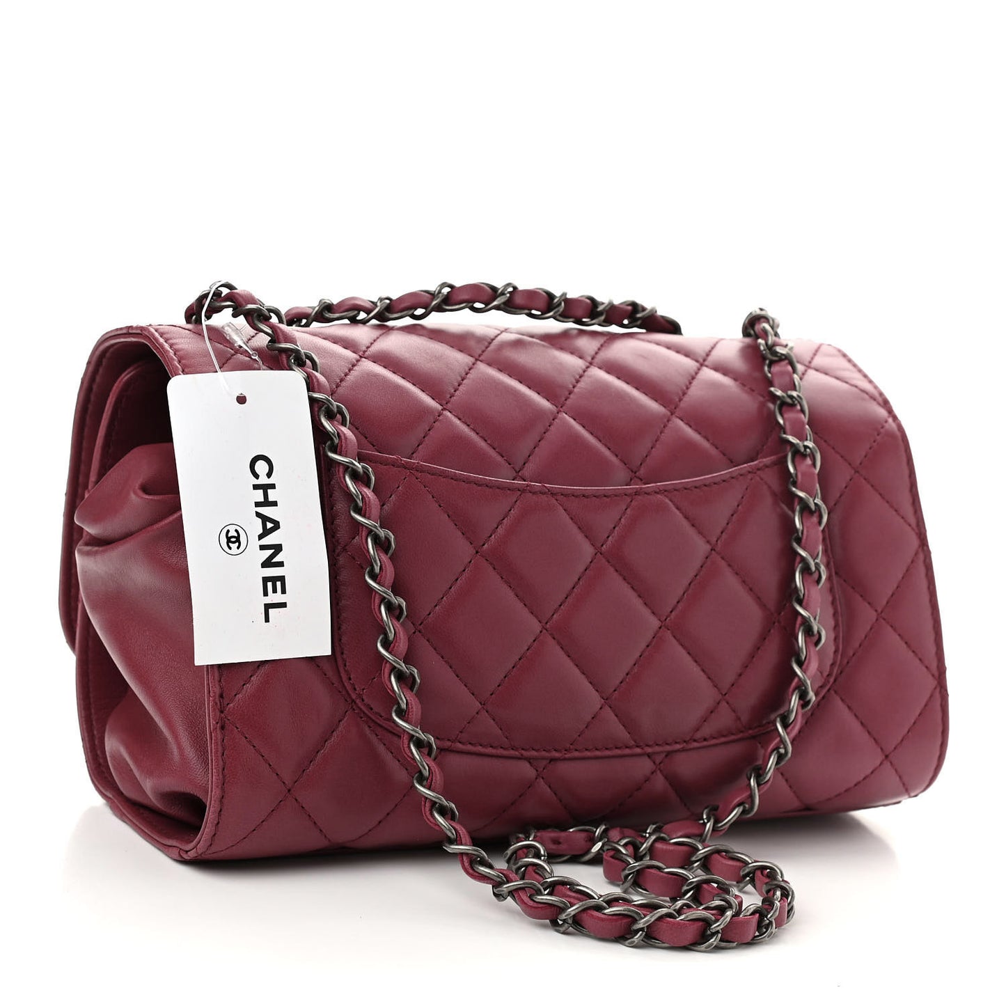Lambskin Medium Grocery By Chanel Drawstring Shopping Bag Dark Pink
