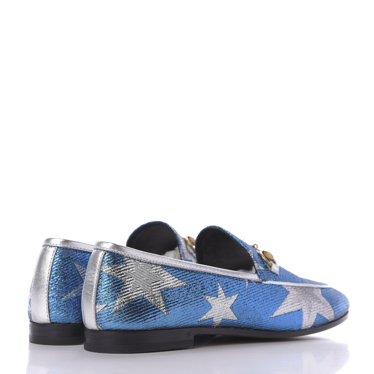Gucci Lurex Calfskin Starry Sky Womens Jordaan Loafers 38.5 Bluette Silver 4 of 10