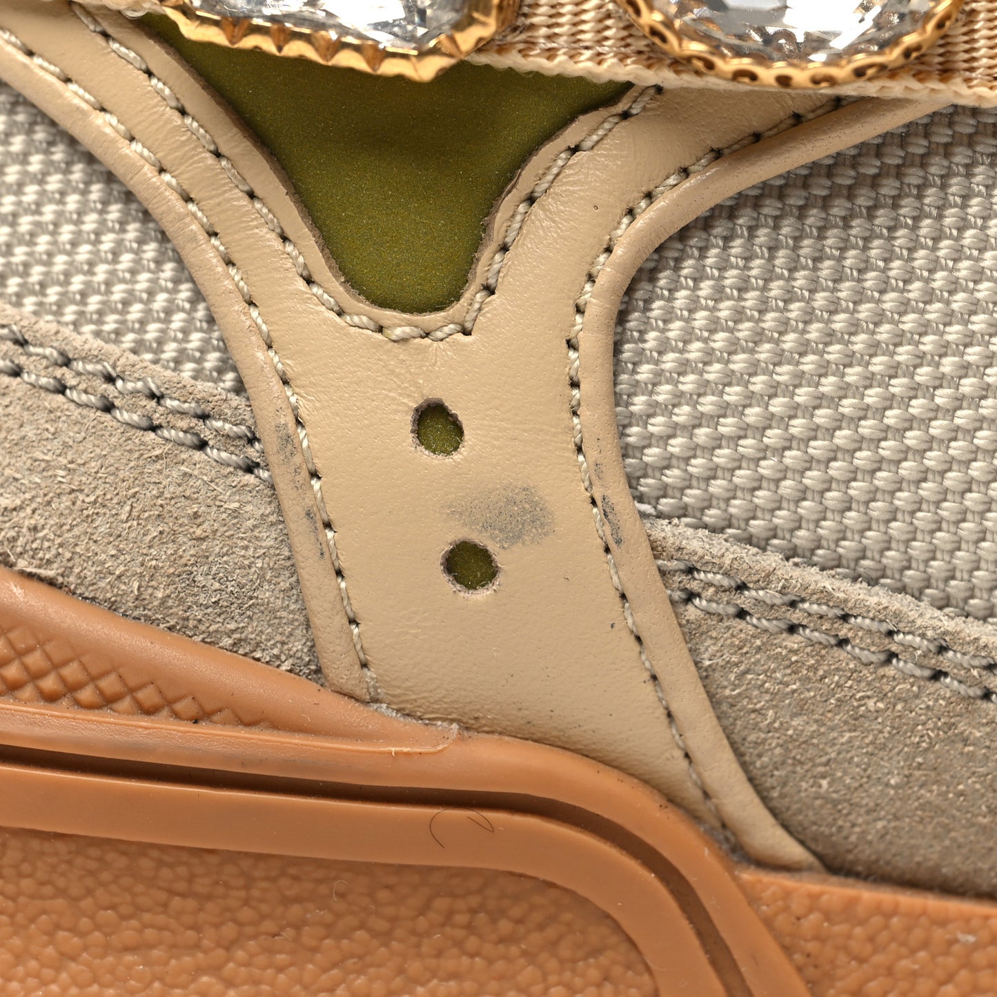 X SEGA Mesh Canvas Calfskin Removable Crystals Flashtrek Sneakers 36 Mystic White Oatmeal Sand Storm