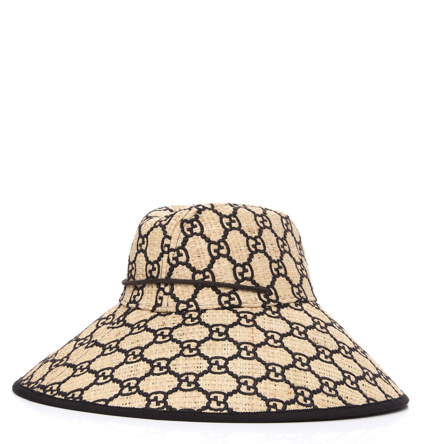 Gucci Raffia Elaphe GG Monogram Embroidered Wide Brim Hat Ivory Black 3 of 8