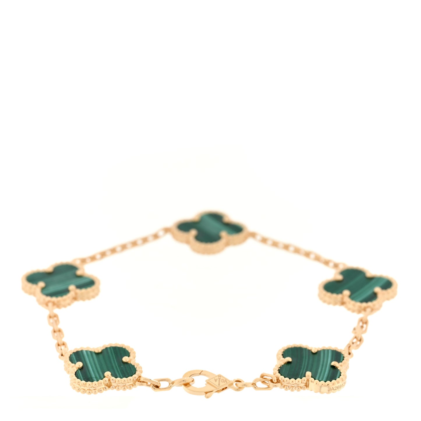 18K Yellow Gold Malachite 5 Motifs Vintage Alhambra Bracelet