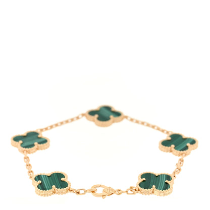 Van Cleef & Arpels 18K Yellow Gold Malachite 5 Motifs Vintage Alhambra Bracelet 2 of 3