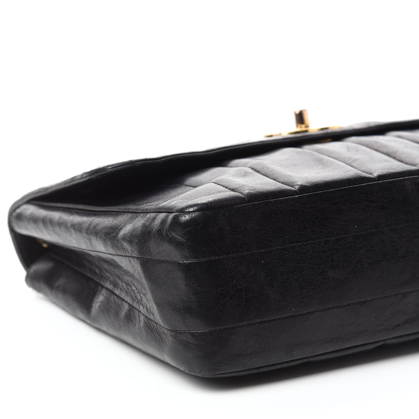 Lambskin Vertical Quilted Medium Single Flap Black