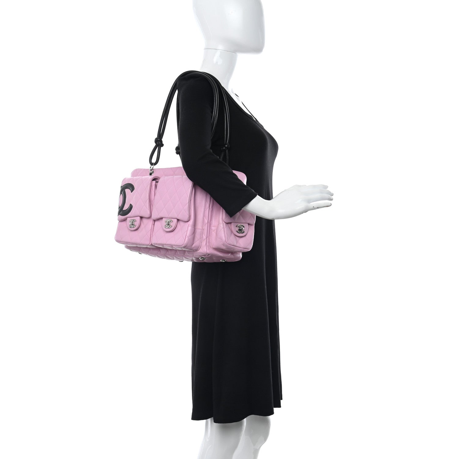 Chanel Calfskin Quilted Large Cambon Multipocket Reporter Pink Black 2 of 10