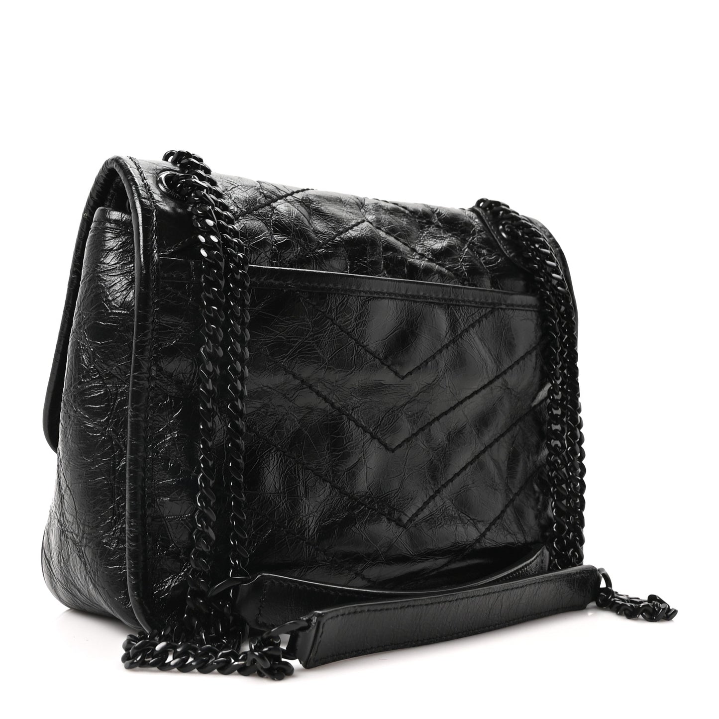 Crinkled Calfskin Matelasse Monogram Baby Niki Chain Satchel Black