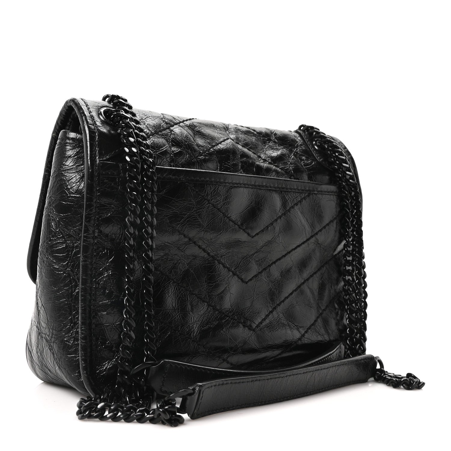 Saint Laurent Crinkled Calfskin Matelasse Monogram Baby Niki Chain Satchel Black 3 of 10