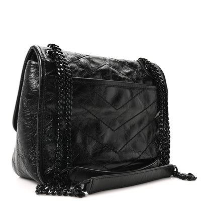 Saint Laurent Crinkled Calfskin Matelasse Monogram Baby Niki Chain Satchel Black 3 of 10