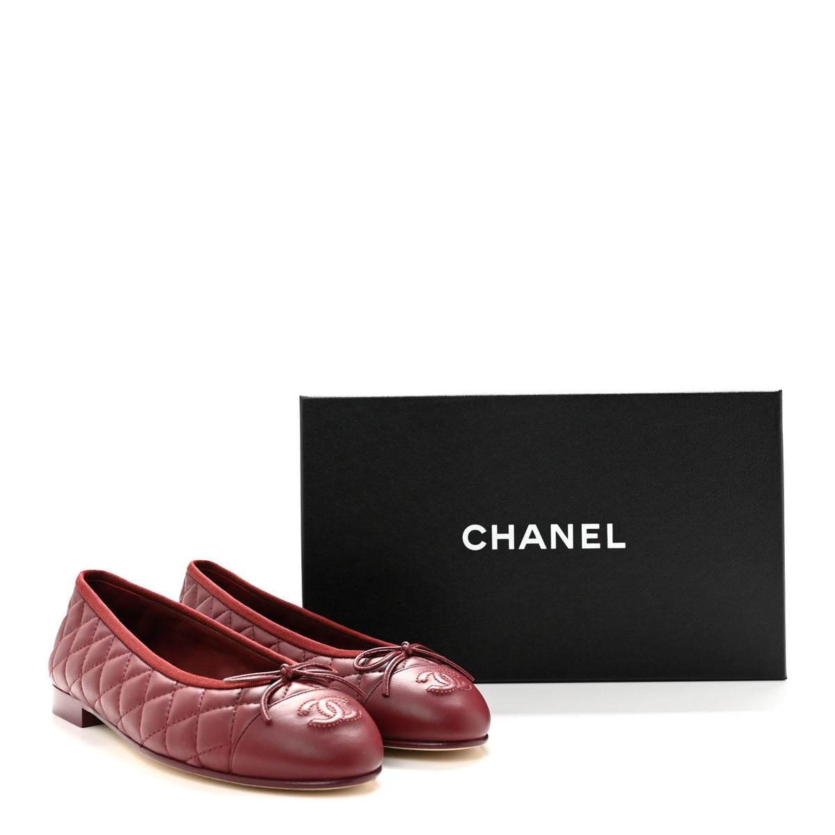 Lambskin Quilted CC Cap Toe Ballerina Flats 40 Burgundy