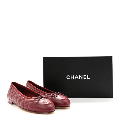 Chanel Lambskin Quilted CC Cap Toe Ballerina Flats 40 Burgundy 10 of 10