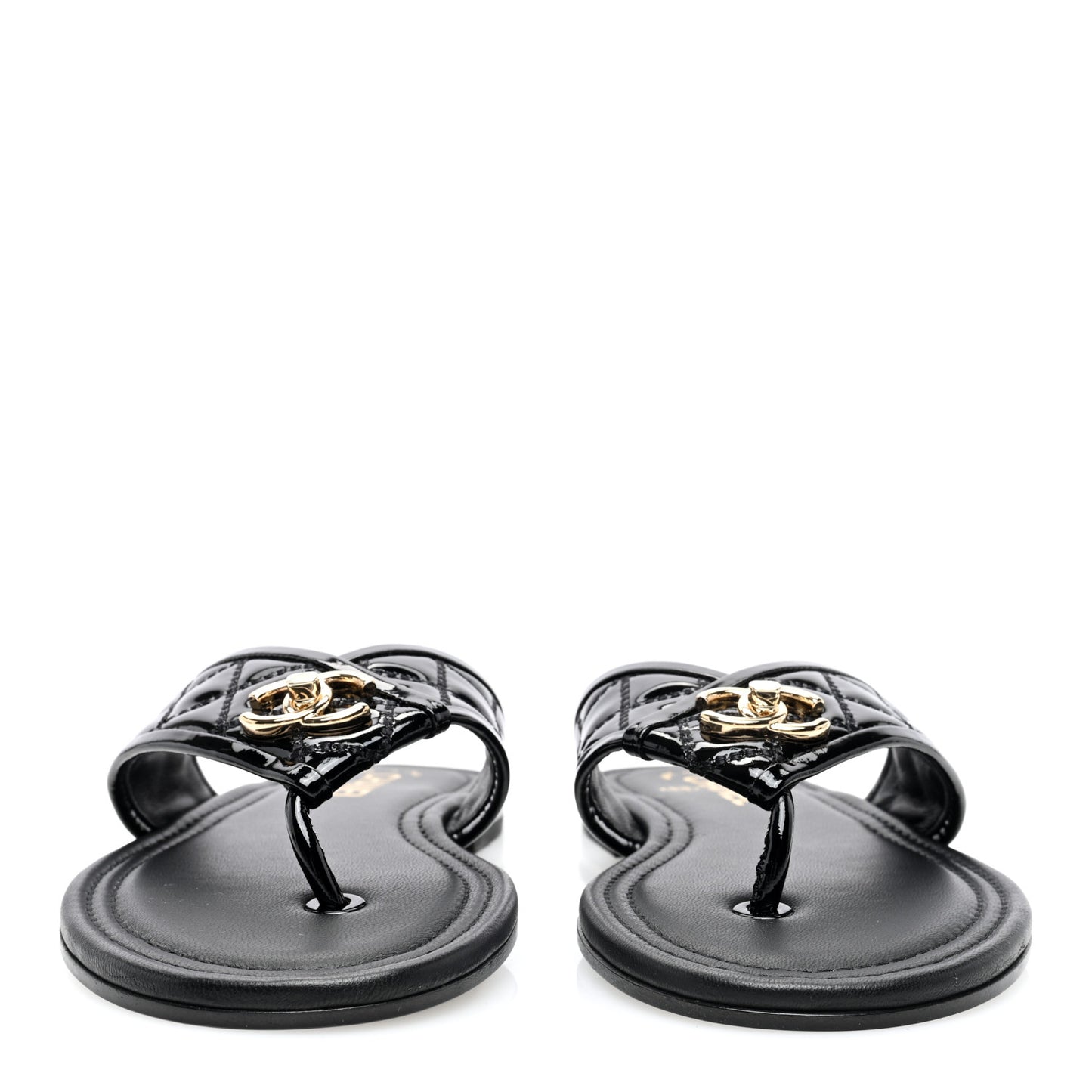 Patent Quilted CC Sandals 36 Black